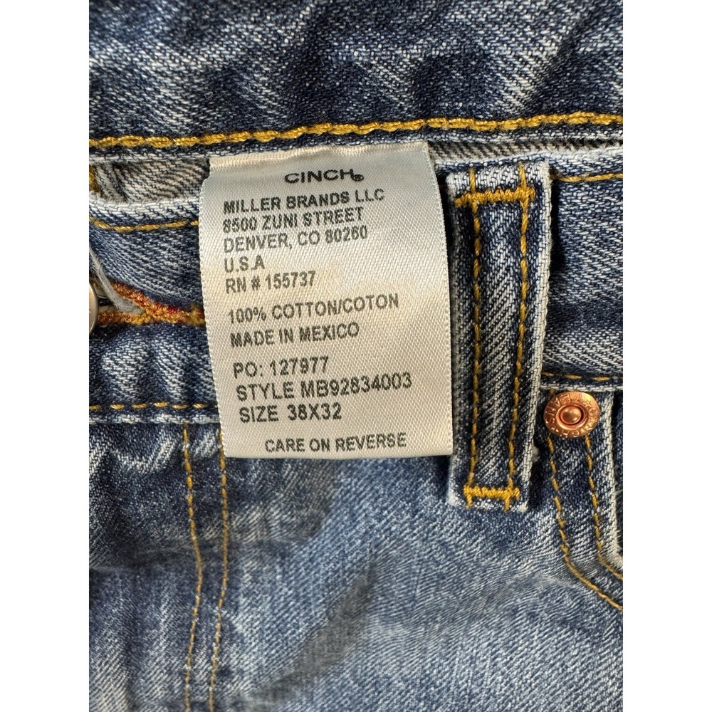 Cinch Jeans Men's 38x31 MB92834003 Loose Fit Bootcut Straight Denim Blue Wash - Picture 7 of 7